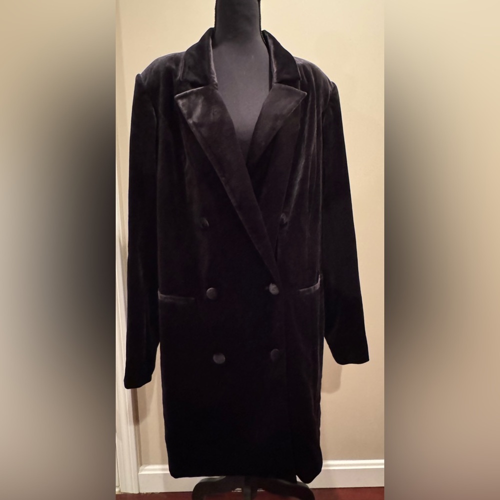 Good American Executive Long Sleeve Velvet Blazer Dress - Black Size 2XL